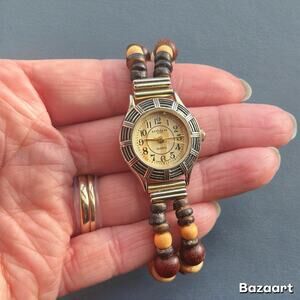 L.A. Express Women's Watch Gold Tone Beaded Bracelet Band